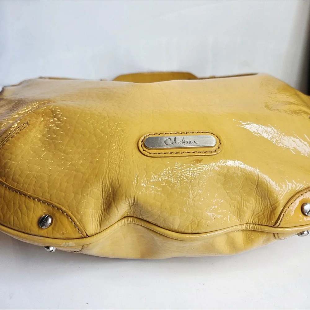 Cole Haan Hobo Patent‎ Leather Large Yellow Leather Hobo Shoulder Handbag Y2K